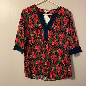 Escapada Living 3/4 Sleeve Parker Top Navy/Pink Madrid Blouse size XS